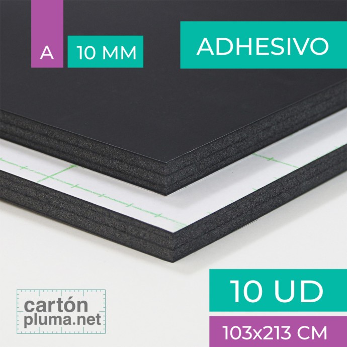 CARTÓN PLUMA ALU NEGRO ADHESIVO 10mm 103x213cm