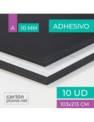 CARTÓN PLUMA ALU NEGRO ADHESIVO 10mm 103x213cm