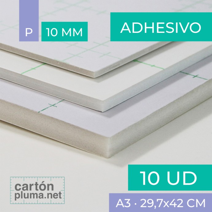 Cartón Pluma Blanco Adhesivo 10 mm A3