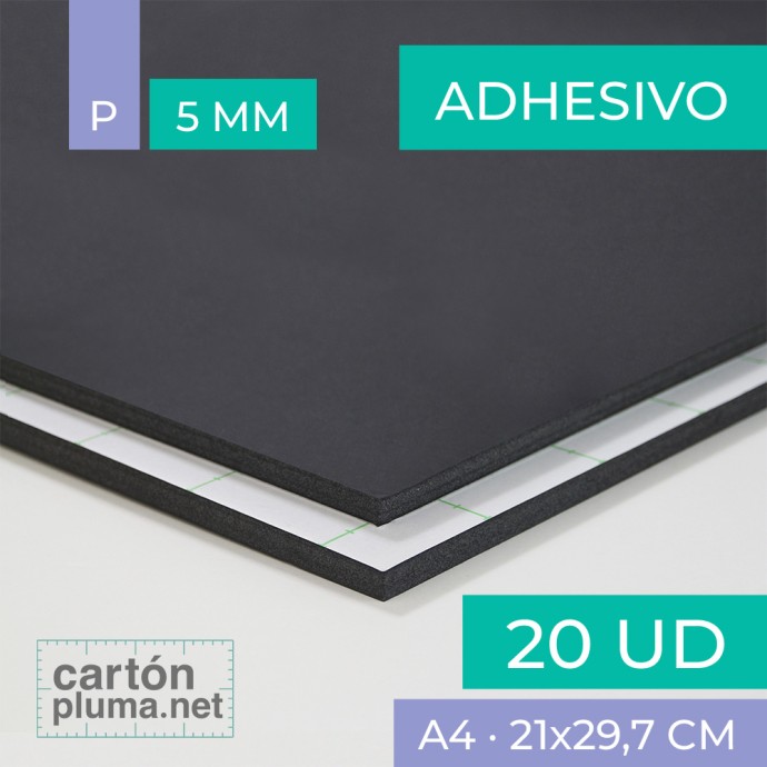 Cartón Pluma Negro Adhesivo 5 mm A4
