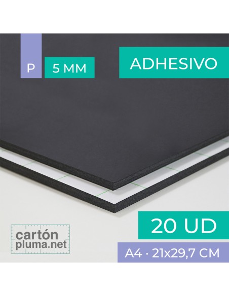 Cartón Pluma Negro Adhesivo 5 mm A4