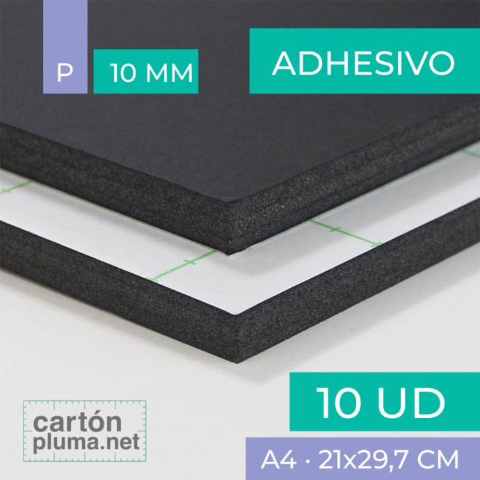Cartón Pluma Negro Adhesivo 10 mm A4