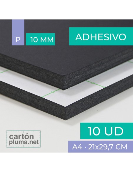 Cartón Pluma Negro Adhesivo 10 mm A4