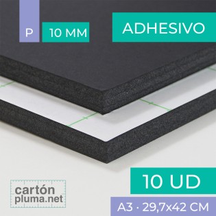 Cartón Pluma Negro Adhesivo 10 mm A3