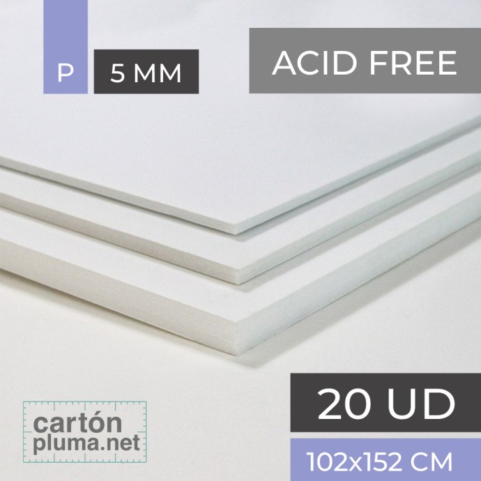 Cartón Pluma Blanco Acid Free Libre de Ácidos 5 mm 102x152 cm