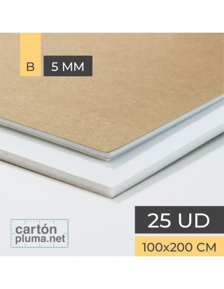 Cartón Pluma Mixto Kraft y Blanco 5 mm 100x200 cm Cartón Pluma Mixto Kraft y Blanco 5 mm 100x200 cm